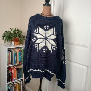 Vintage High Sierra Nordic Winter Sweater 80s Chunky Knit Snowflake Crewneck